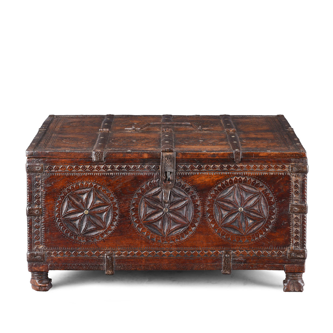 Antique Chip Carved Merchants Box From Ramgargh | Indigo Antiques