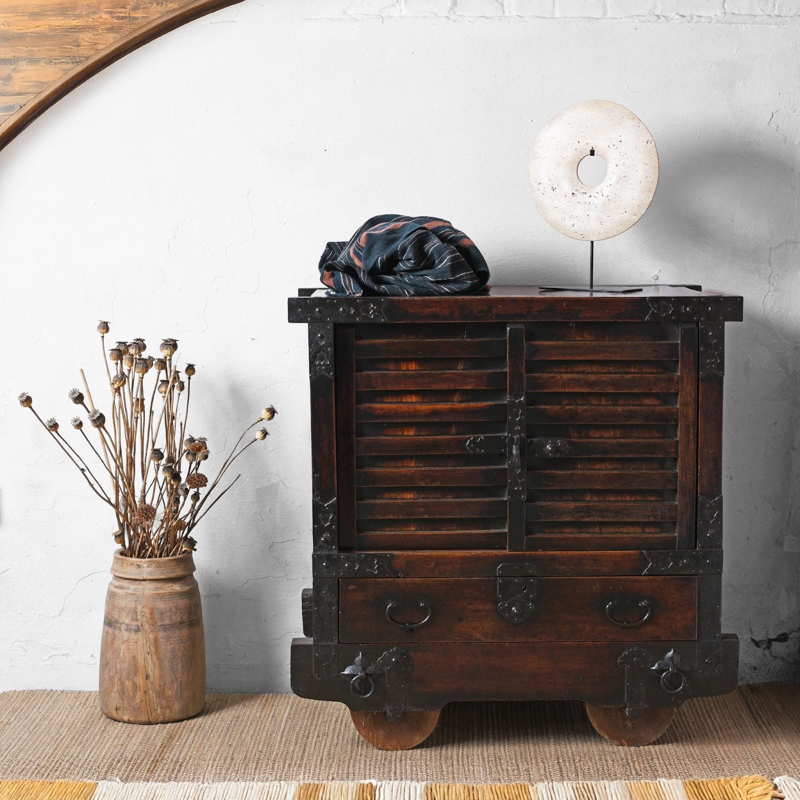 Dark wood Japanese antique storage cabinet