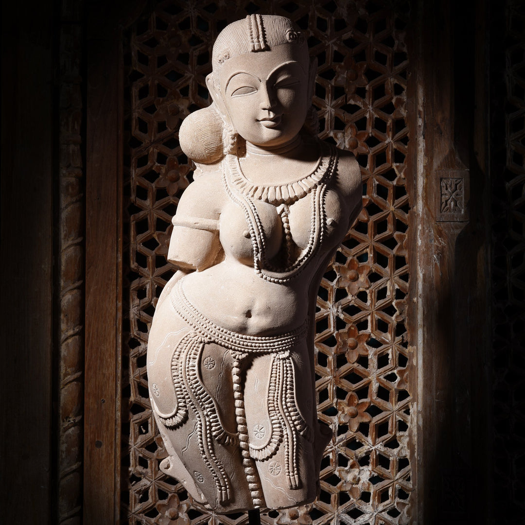 Carved Indian Stone Apsara Goddess Statue  Indigo Antiques