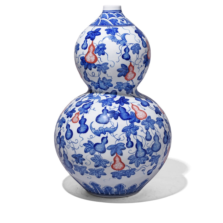 Iron Red, Blue & White Porcelain Huluping Double Gourd Vase | Indigo Antiques