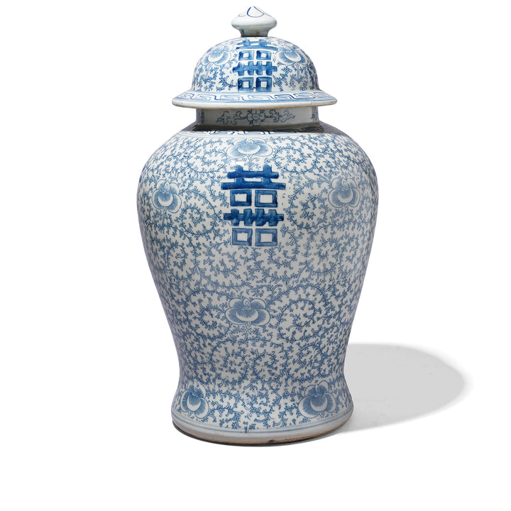 Blue & White Porcelain Temple Jar - Double Happiness Design | Indigo Antiques