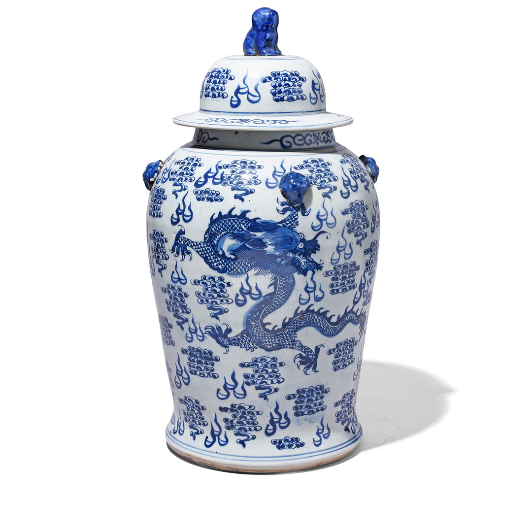 Blue & White Porcelain Temple Jar - Dragons | Indigo Antiques