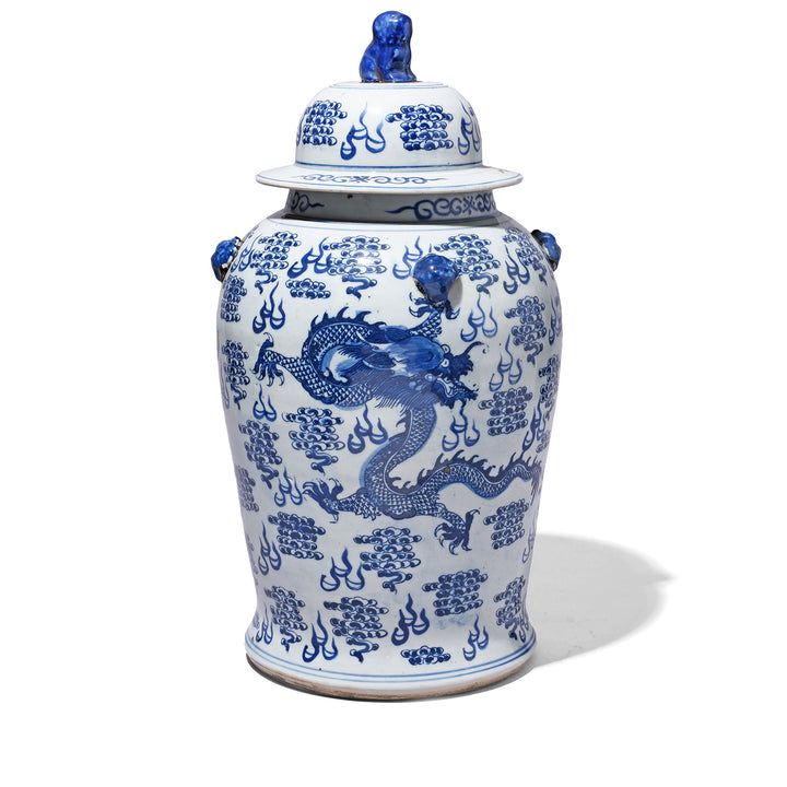 Blue & White Porcelain Temple Jar - Dragons | Indigo Antiques