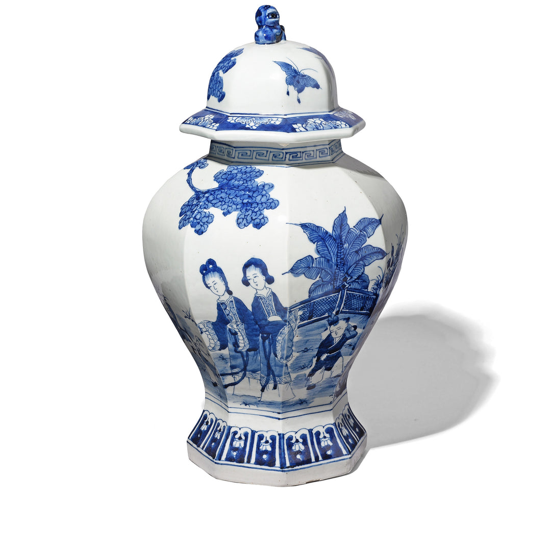 Facetted Chinese Blue & White Porcelain Temple Jar - Women & Children| Indigo Antiques