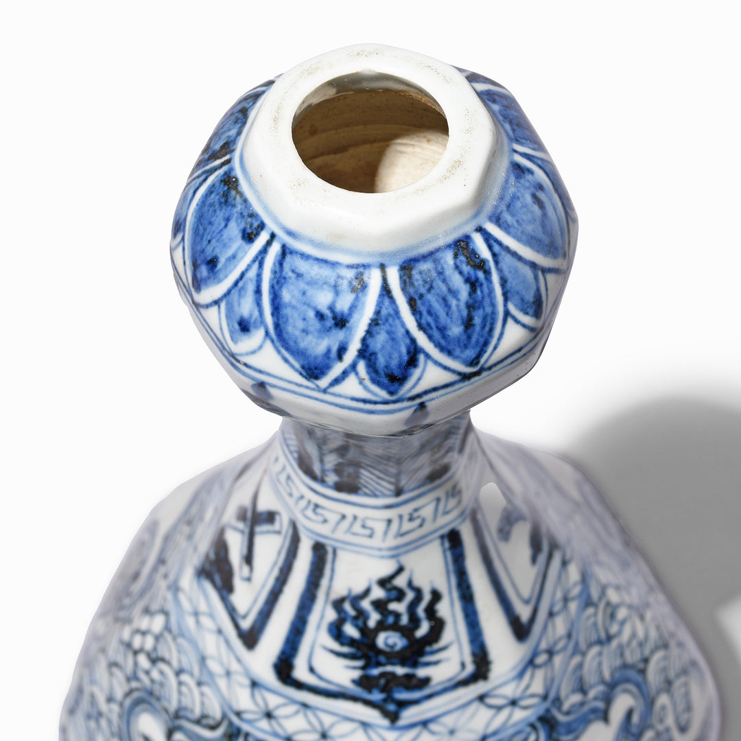 Spout Detail From Blue & White Porcelain Garlic Mouth Vase | Indigo Antiques