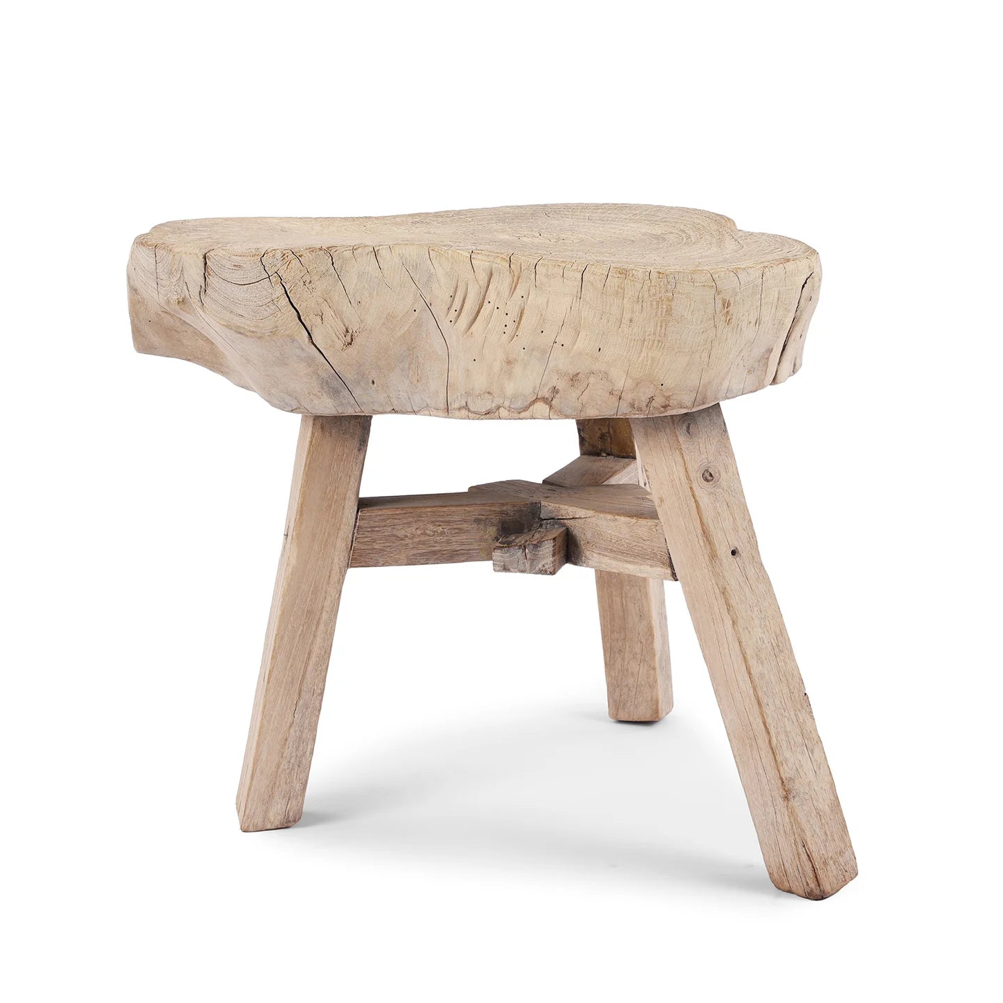 An old chopping block made into a table