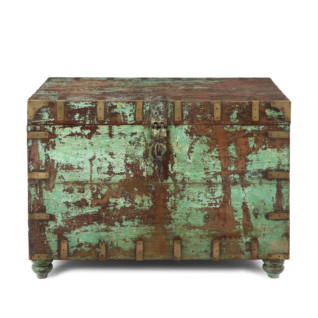 Painted Brass Bound Military Chest From Rajasthan -19th Century | Indigo Antiques