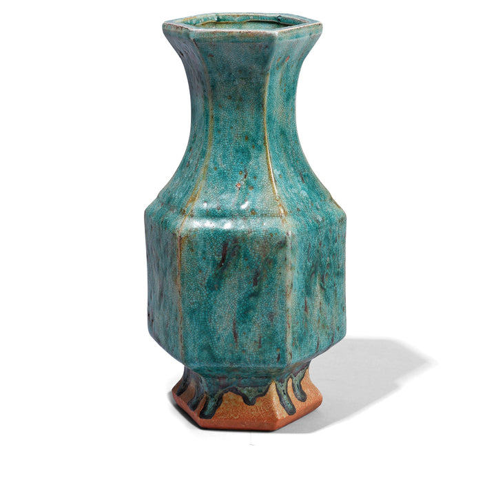 Green Copper Glazed Terracotta Facetted Jar | Indigo Antiques