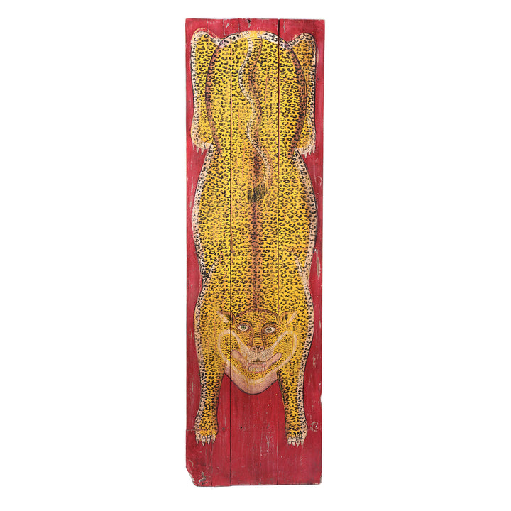 Vintage Painted Leopard Panel From Madhya Pradesh | INDIGO ANTIQUES