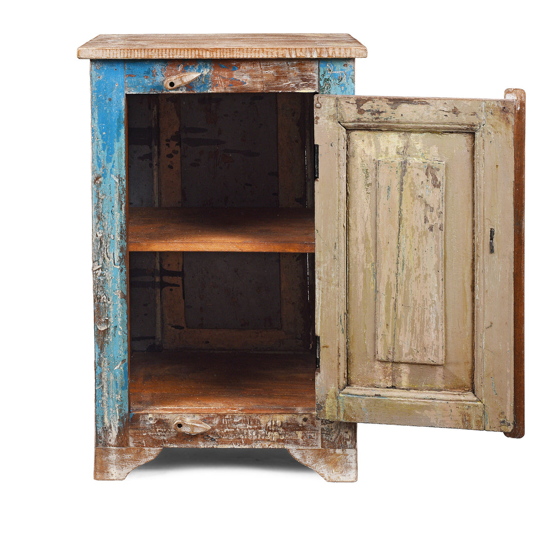 Interior Of Reclaimed Teak Cabinet Made From Salvaged Carved Panels, Durable Decorative Storage From India