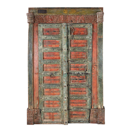 Painted Iron Bound Door From Gujarat - 18th Century