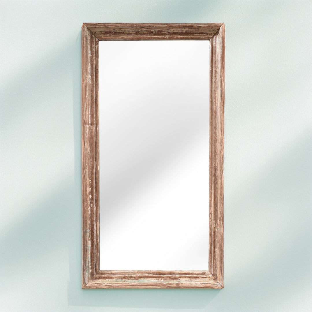 Indian Mirror Made From An Old Teak Window - Ca 1920 Portrait Orientation | Indigo Antiques