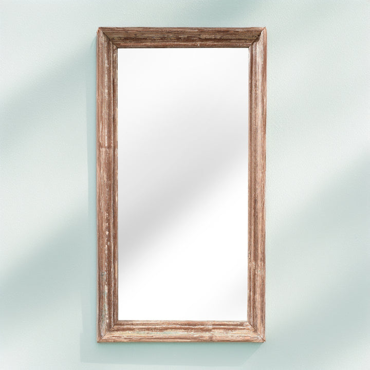 Indian Mirror Made From An Old Teak Window - Ca 1920 Portrait Orientation | Indigo Antiques