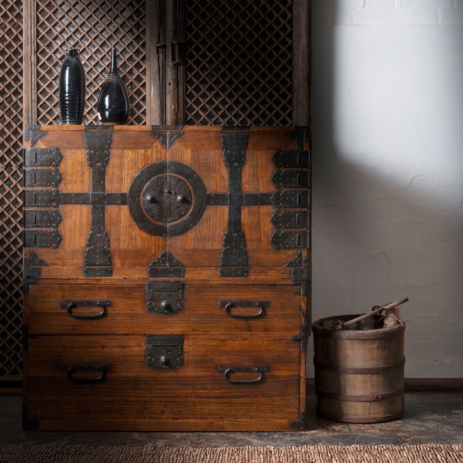 Antique Japanese storage chest with drawers