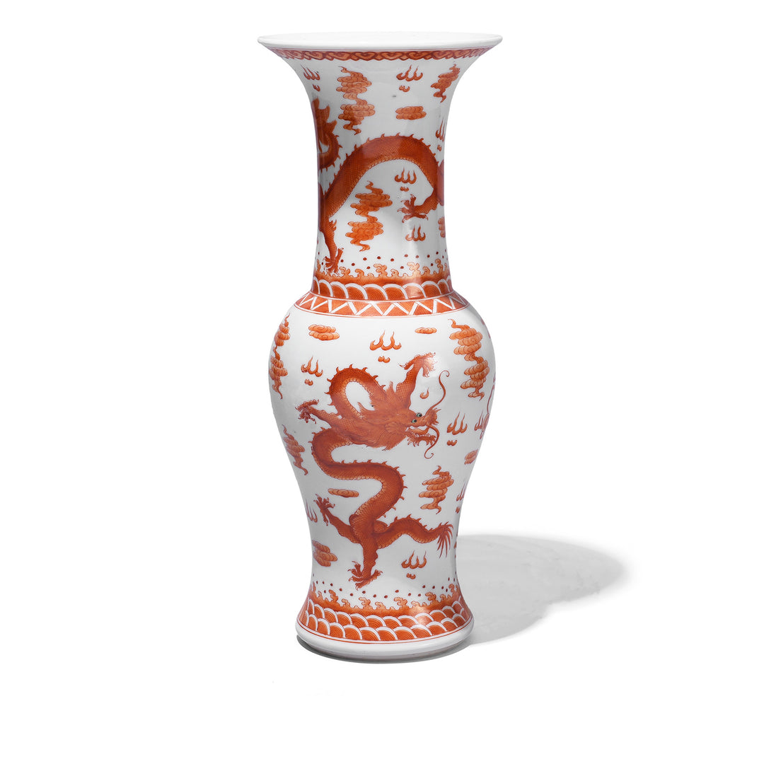 Chinese Burnt Orange Iron red Porcelain Fengweizen Dragon Vase | Indigo Antiques