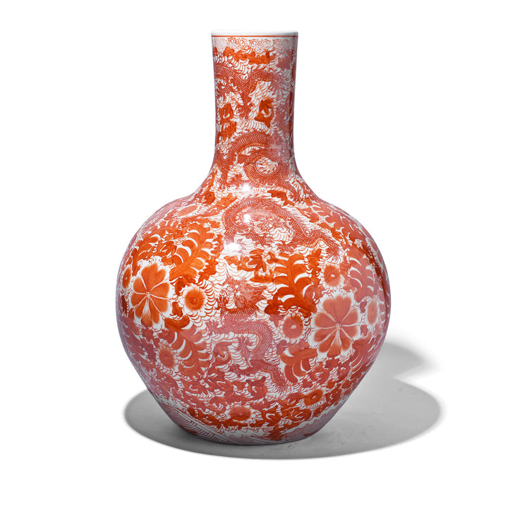 Large Orange Glaze Porcelain Dragon Vase | Indigo Antiques