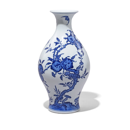 Blue & White Porcelain Fengweizun Vase - Peach Tree Design