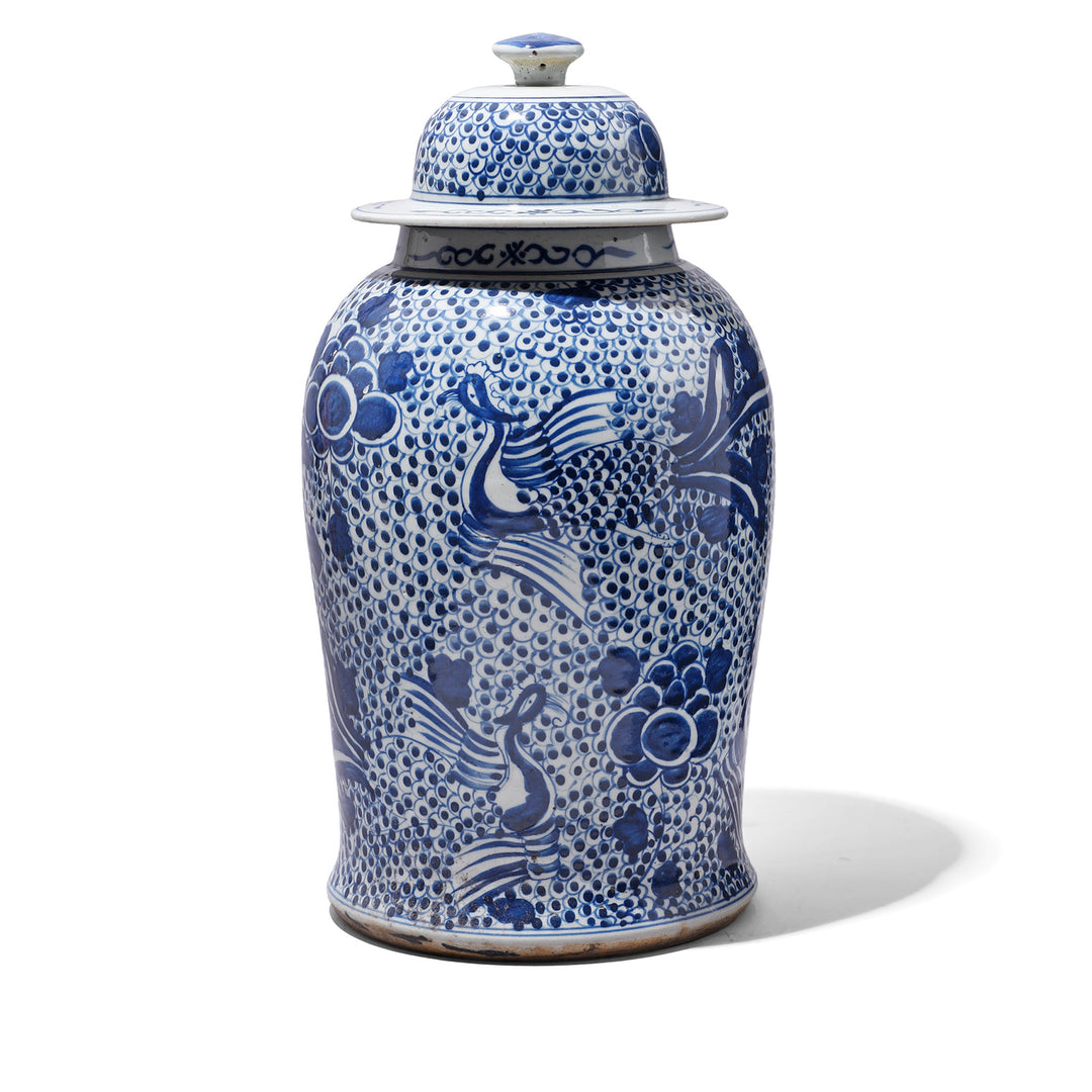 Blue & White Porcelain Temple Jar - Phoenix Design | Indigo Antiques