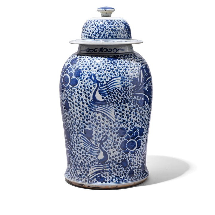 Blue & White Porcelain Temple Jar - Phoenix Design | Indigo Antiques