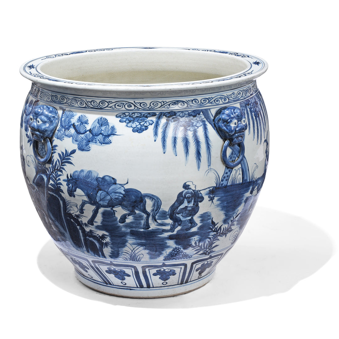 Porcelain Fish Bowl Planter With Pastoral Scene | Indigo Antiques