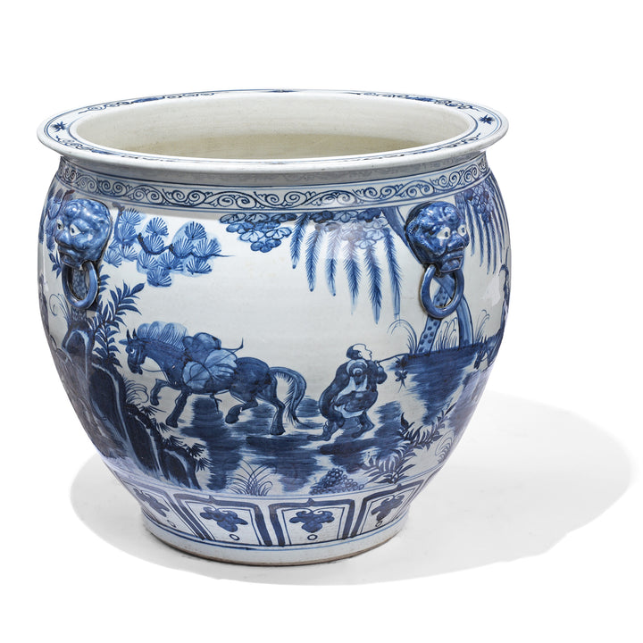 Porcelain Fish Bowl Planter With Pastoral Scene | Indigo Antiques