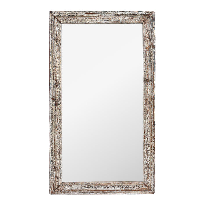 White Painted Mirror Made From Old Architectural Teak | Indigo Antiques