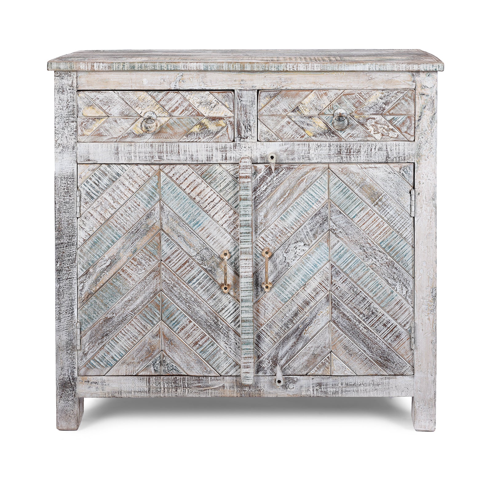 2 Door Parquet Side Cabinet Made From Reclaimed Teak | Indigo Antiques