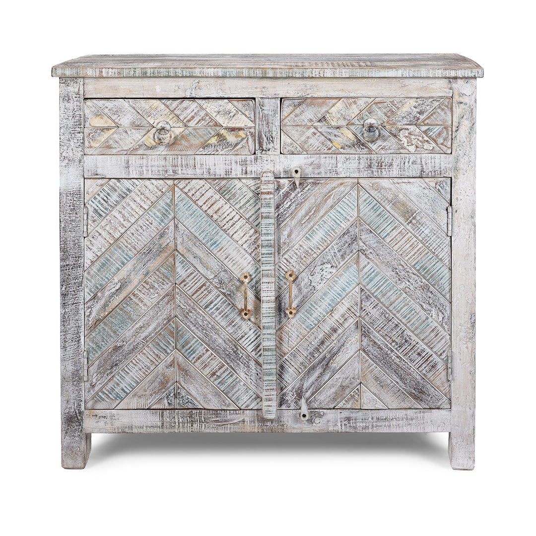 2 Door Parquet Side Cabinet Made From Reclaimed Teak | Indigo Antiques