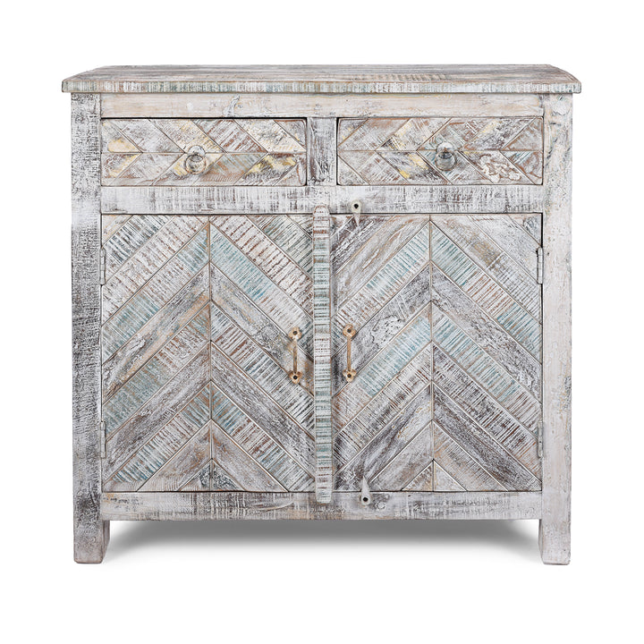 2 Door Parquet Side Cabinet Made From Reclaimed Teak | Indigo Antiques