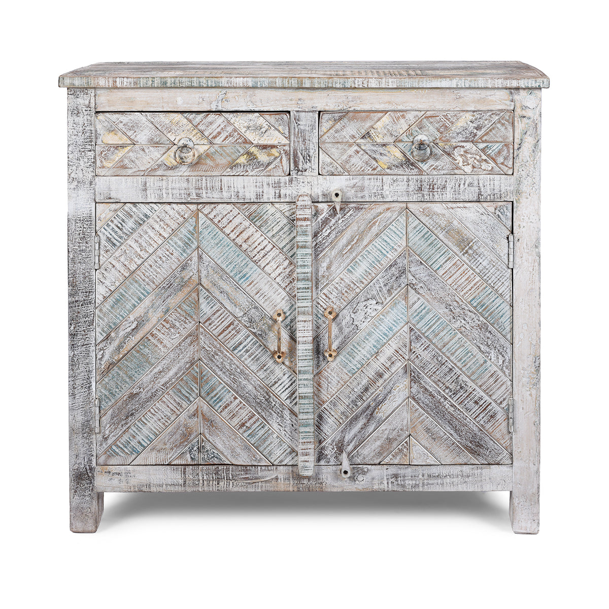 2 Door Parquet Side Cabinet Made From Reclaimed Teak | Indigo Antiques