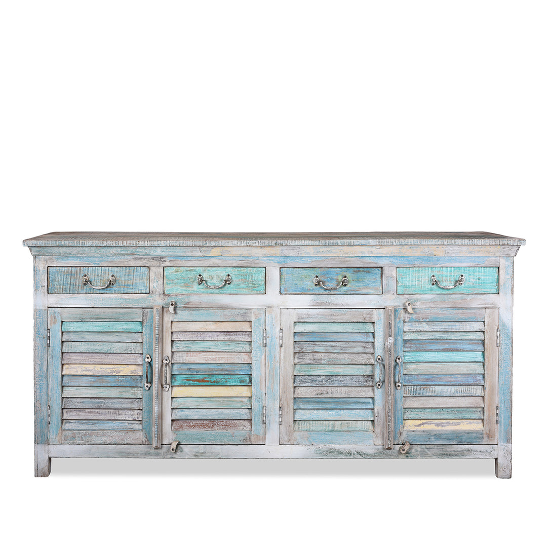 Reclaimed Blue Painted Indian Louvre Sideboard