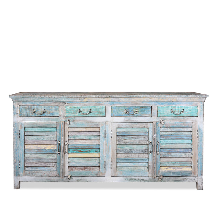 Reclaimed Blue Painted Indian Louvre Sideboard