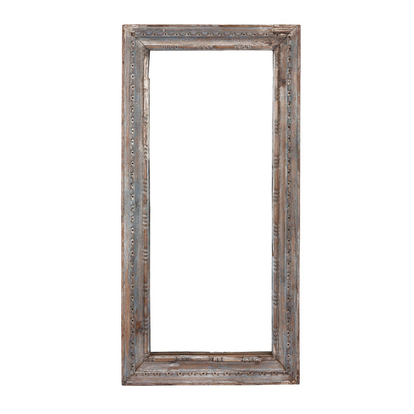 Blue Painted Mirror Made From Old Architectural Teak