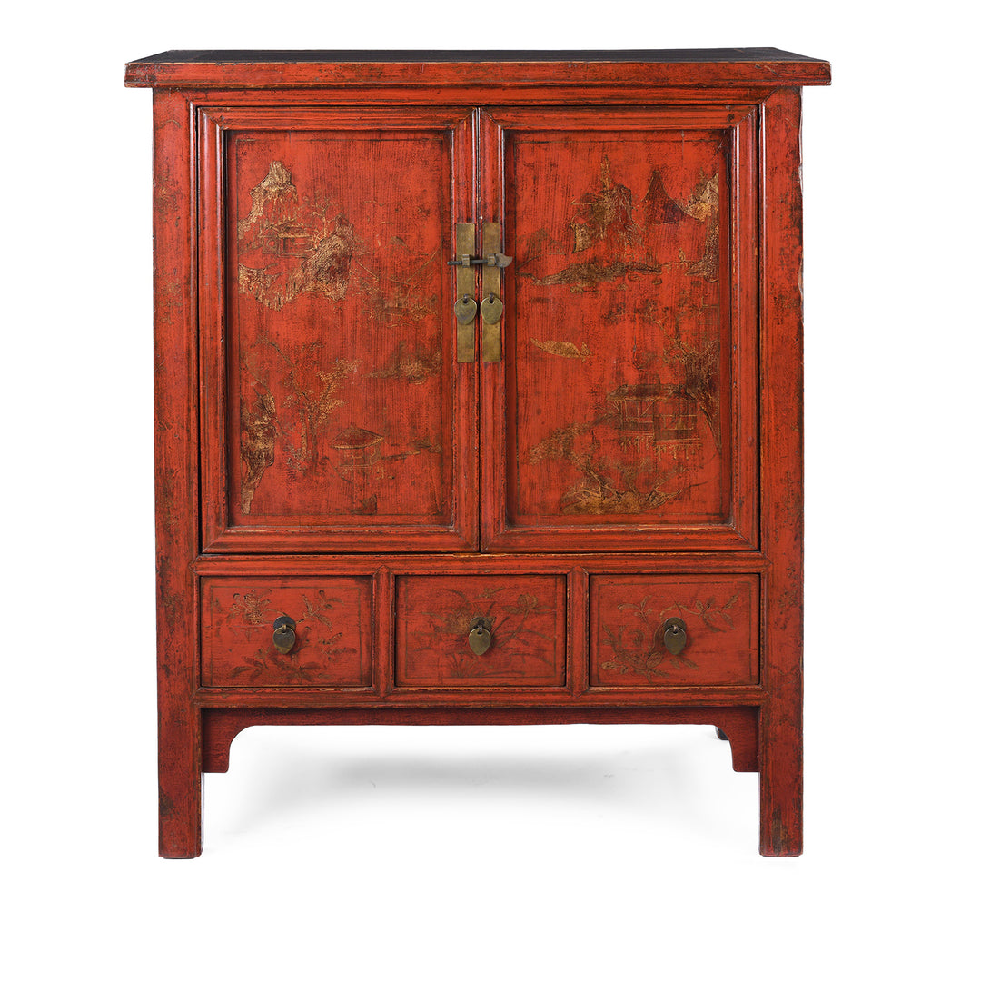 Antique Gilt Red Lacquer Side Cabinet From Shanxi | Indigo Antiques