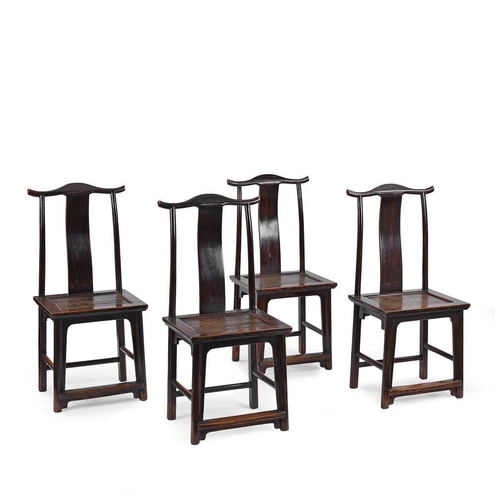 Set of Four Reproduction Elm Officials Hat Chairs | Indigo Antiques