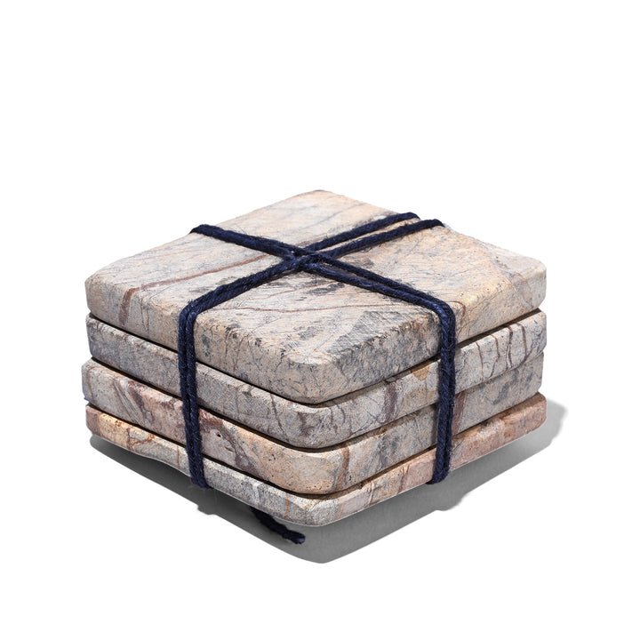 Set Of 4 Bidisar Marble Coasters From Rajasthan | Indigo Antiques