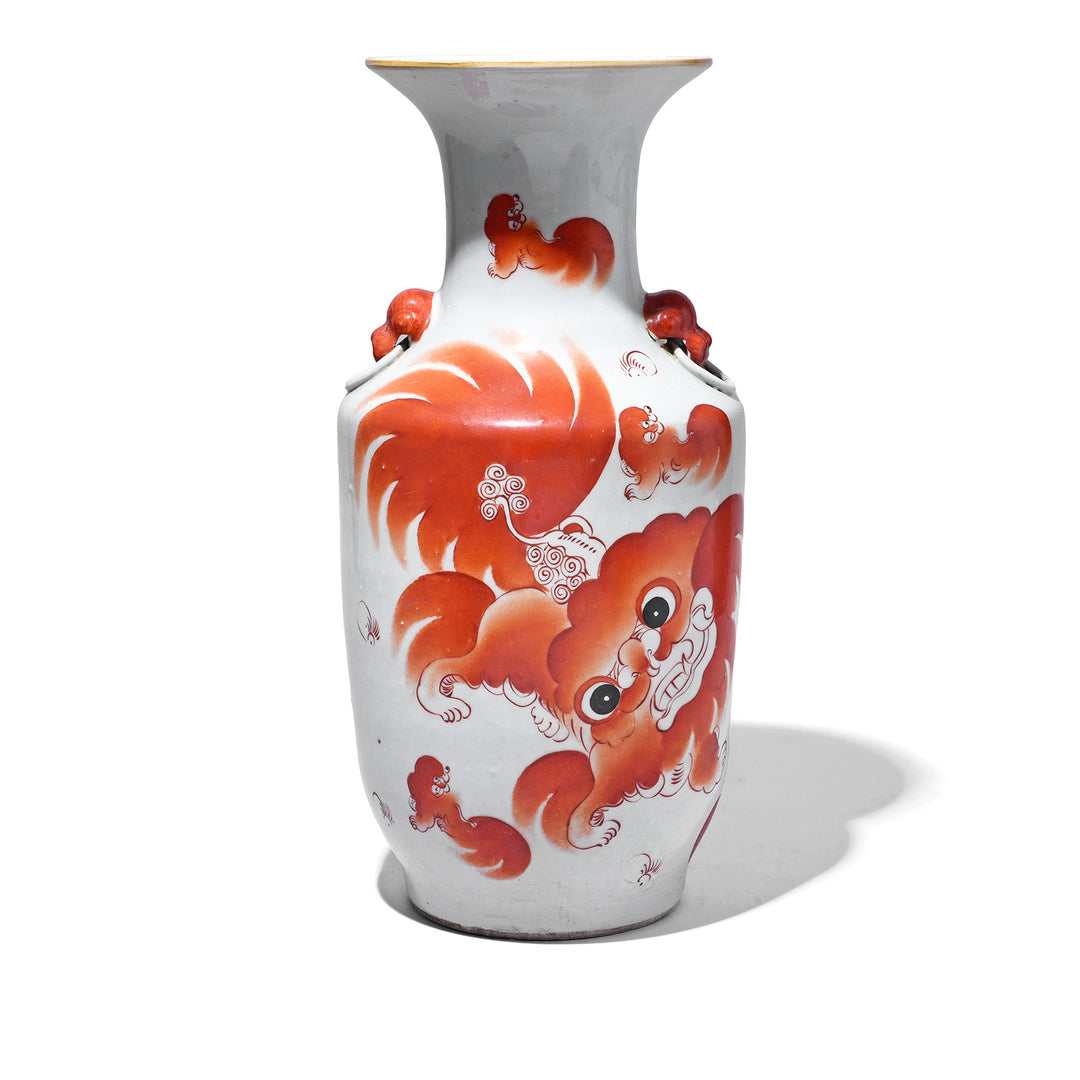 Burnt Orange Porcelain Vase - Snow Lions | Indigo Antiques
