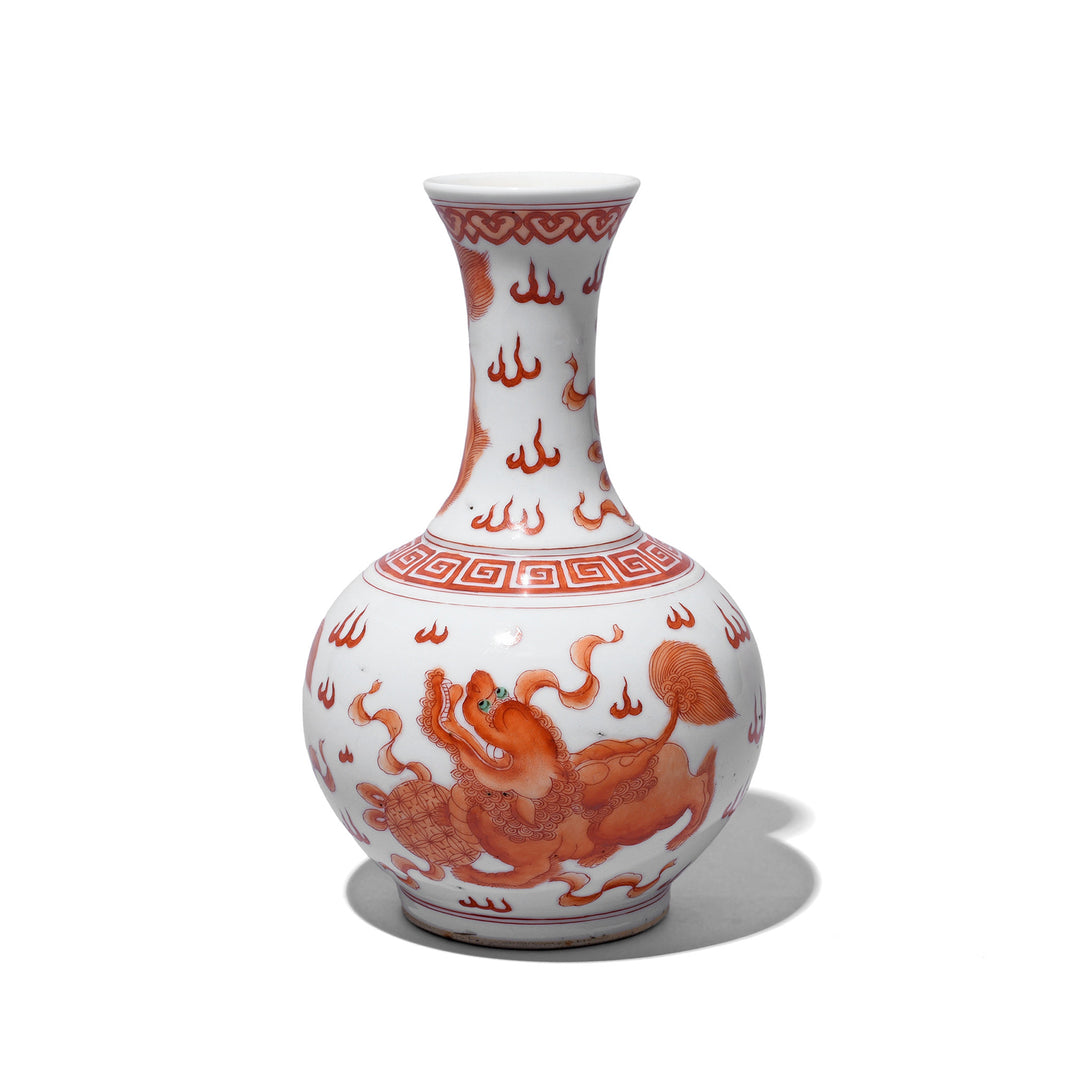 Burnt Orange Porcelain Vase - Snow Lions | Indigo Antiques