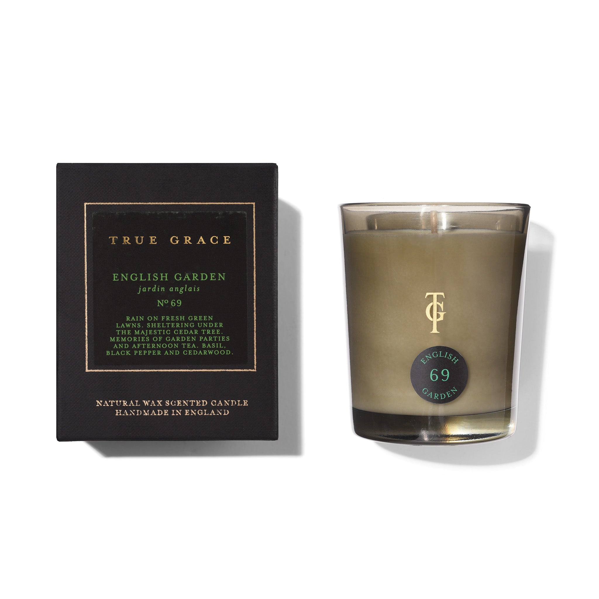 English Garden Classic Candle by True Grace (No. 69) - Basil, Black Pepper, Cedarwood | Indigo Antiques