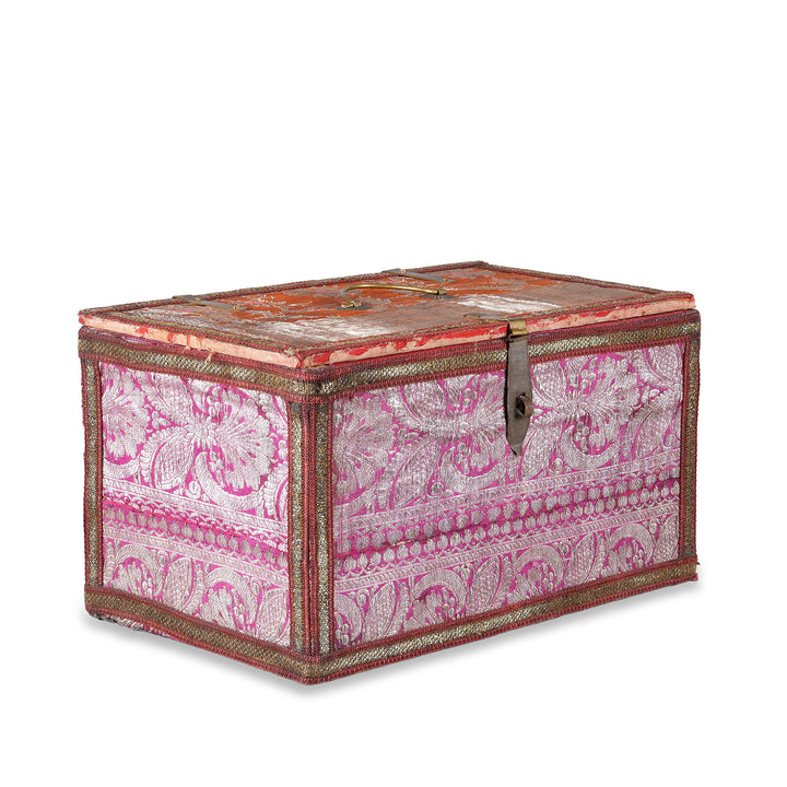 Angled VIew Of Rajasthani Vintage Sari Textile Storage Box