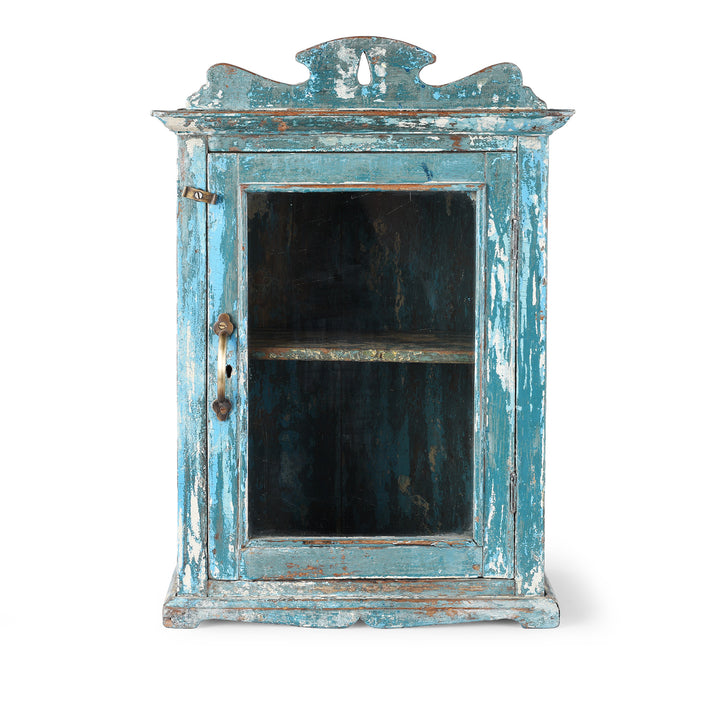 Vintage Blue Painted Glazed Wall Cabinet | Indigo Antiques