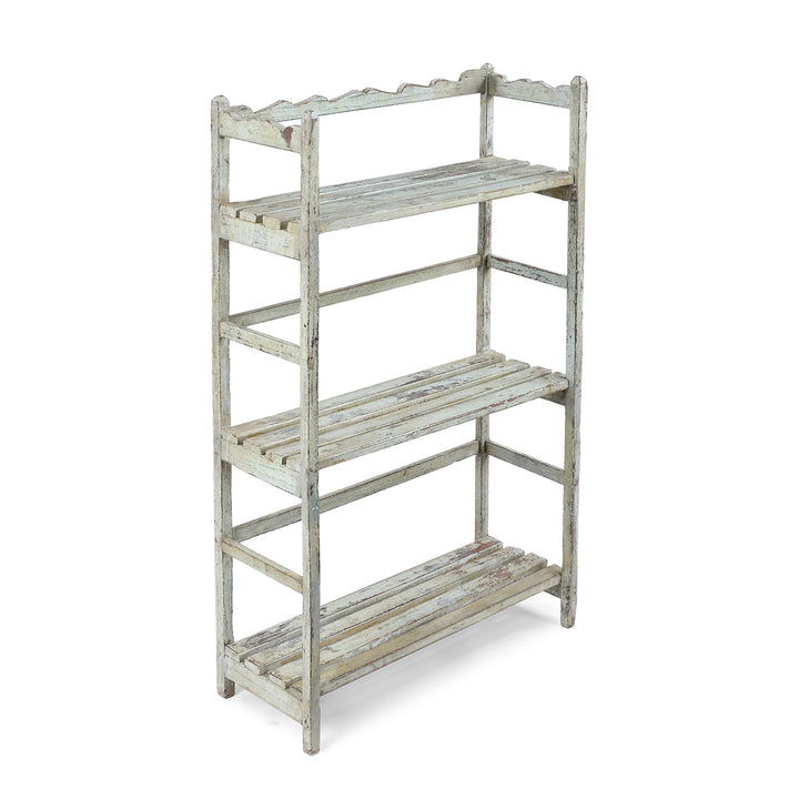 Vintage Indian Green Painted Slatted Shelf | Indigo Antiques