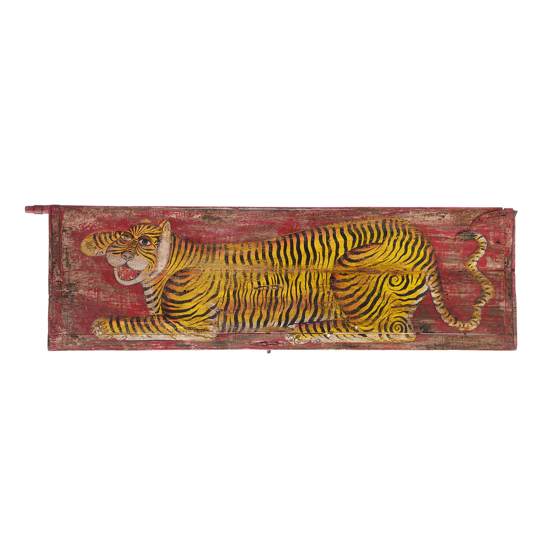 Vintage Red Painted Tiger Panel | INDIGO ANTIQUES