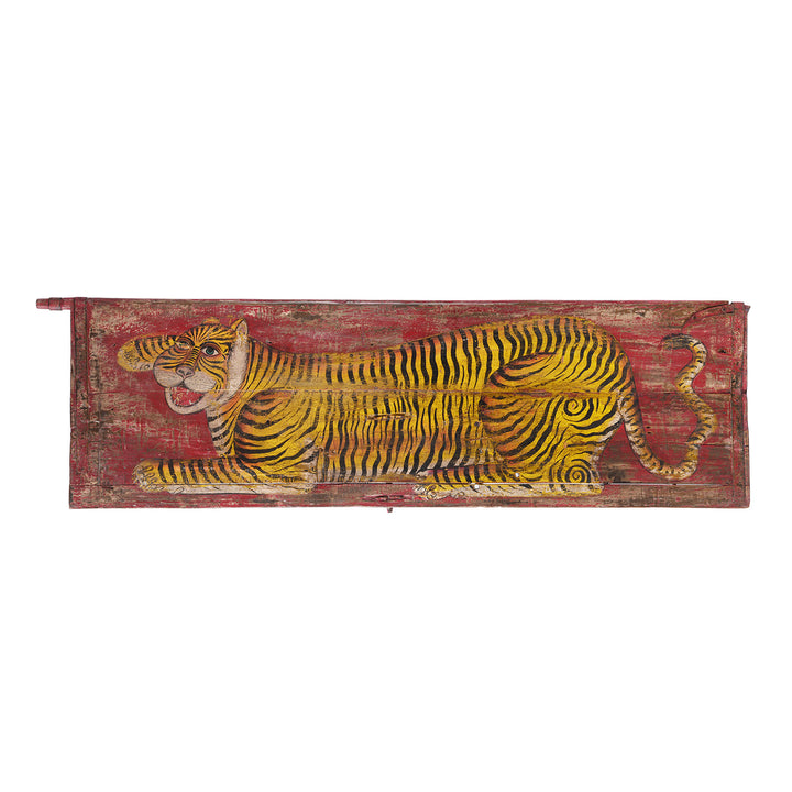 Vintage Red Painted Tiger Panel | INDIGO ANTIQUES