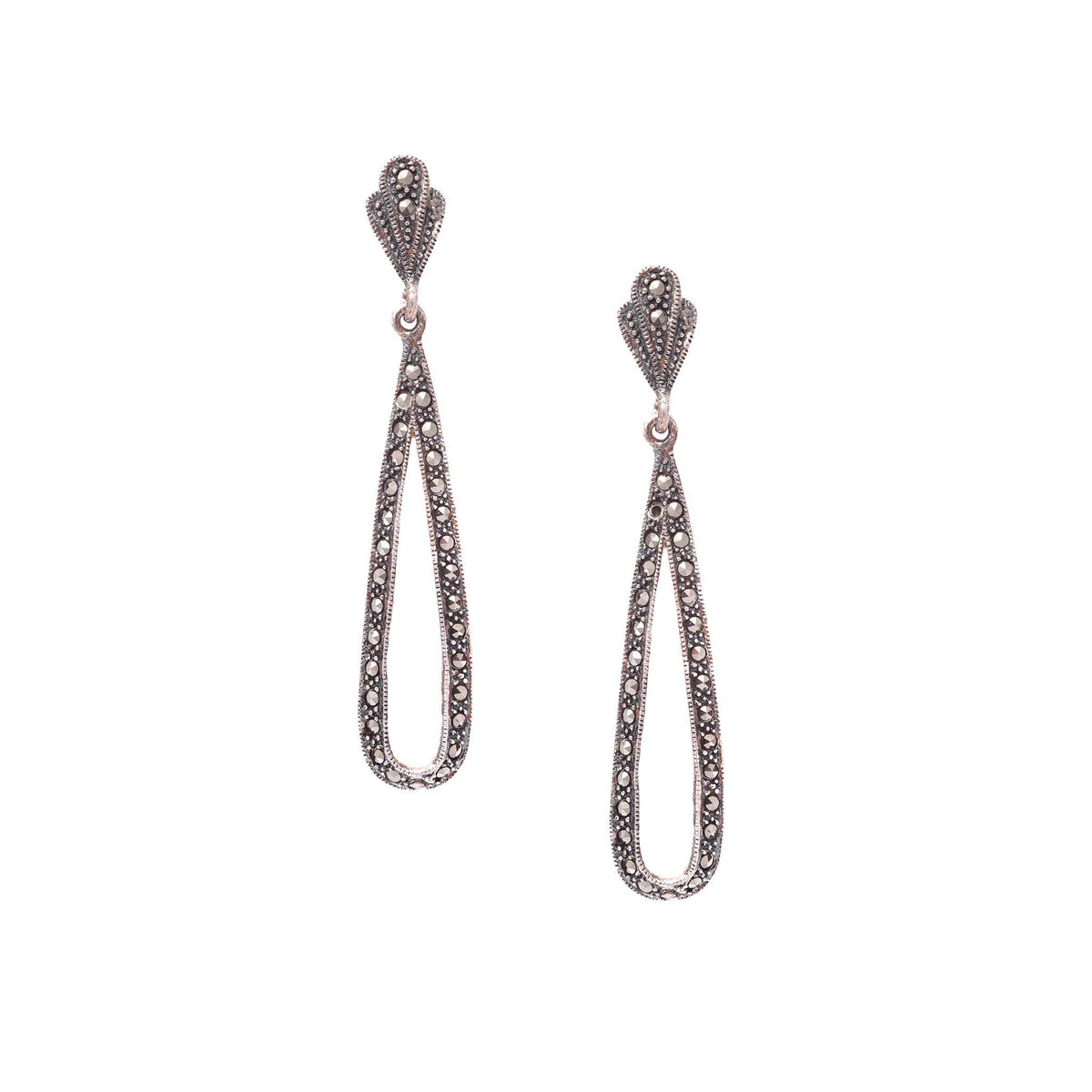 Silver and Marcasite Stud Earrings - From Rajasthan | Indigo Antiques