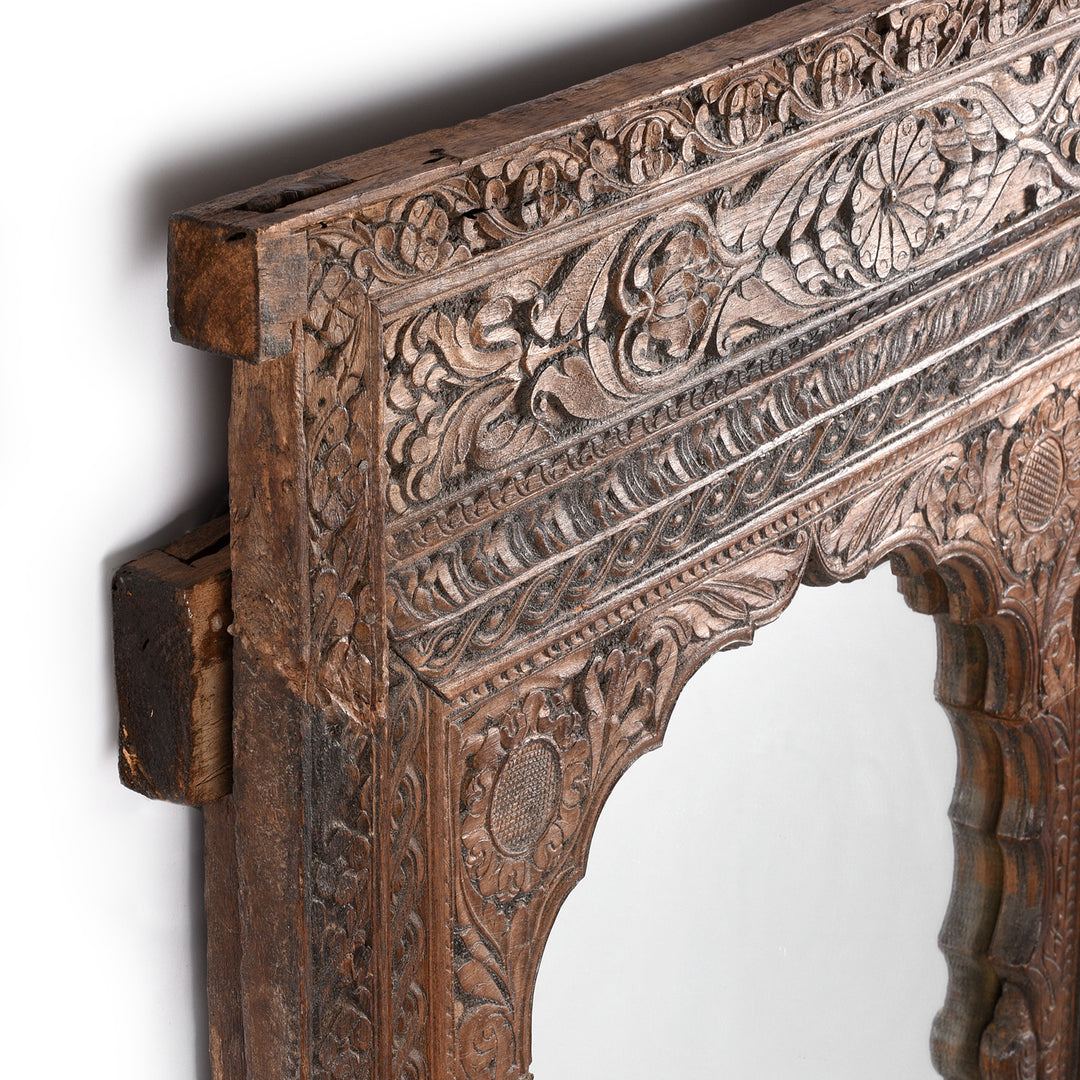 Depth Detail From Antique Mirror Made From An Old Teak Window Frame - 19thC | Indigo Antiques