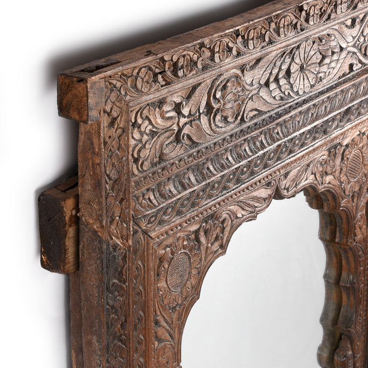 Depth Detail From Antique Mirror Made From An Old Teak Window Frame - 19thC | Indigo Antiques