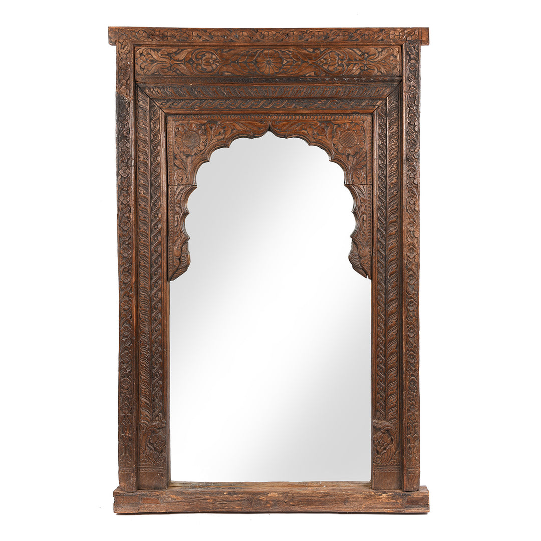 Old Teak Indian Window Mirror From Andhra Pradesh| Indigo Antiques