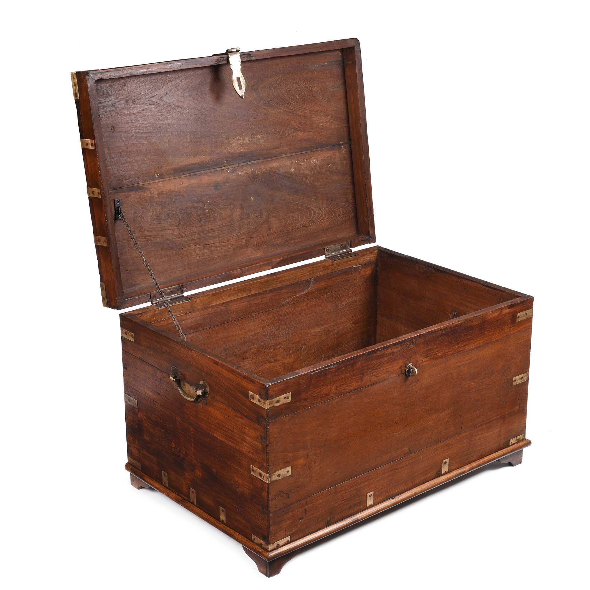 Open View Of Brass Bound Teak Military Chest From Rajasthan  -19thC | Indigo Antiques