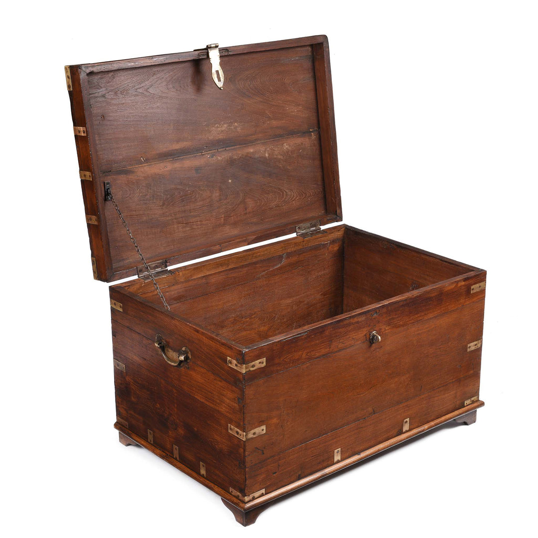 Open View Of Brass Bound Teak Military Chest From Rajasthan  -19thC | Indigo Antiques